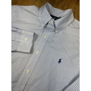 Ralph Lauren Long Sleeve Button Down Shirt Men's L Blue Plaid Classic Fit